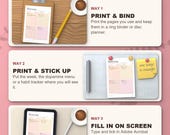 Three ways to use the planner: print and bind, stick up, fill in on a tablet