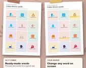 Change the words on screen, no Canva needed: calm-down cards as they come and with your child's own ideas typed in