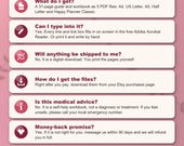 Frequently asked questions: what you get, typing into the PDF, no shipping, download, not medical advice, sharing