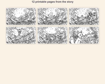 Libro da colorare di Halloween "Rufus e la zucca amichevole", 12 pagine (download digitale), età 5-7 anni.