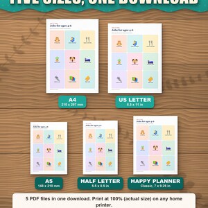 The charts in five paper sizes shown to scale