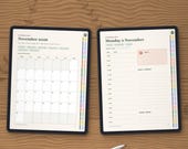 Dated month page and dated day page on two tablets: tap a day to open it