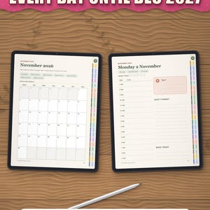 Dated month page and dated day page on two tablets: tap a day to open it