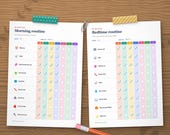 Morning and bedtime routine charts ticked off day by day as an example