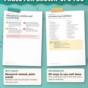 Pages for grown-ups: why routines and rewards help, with research named, and 50 ways to say well done