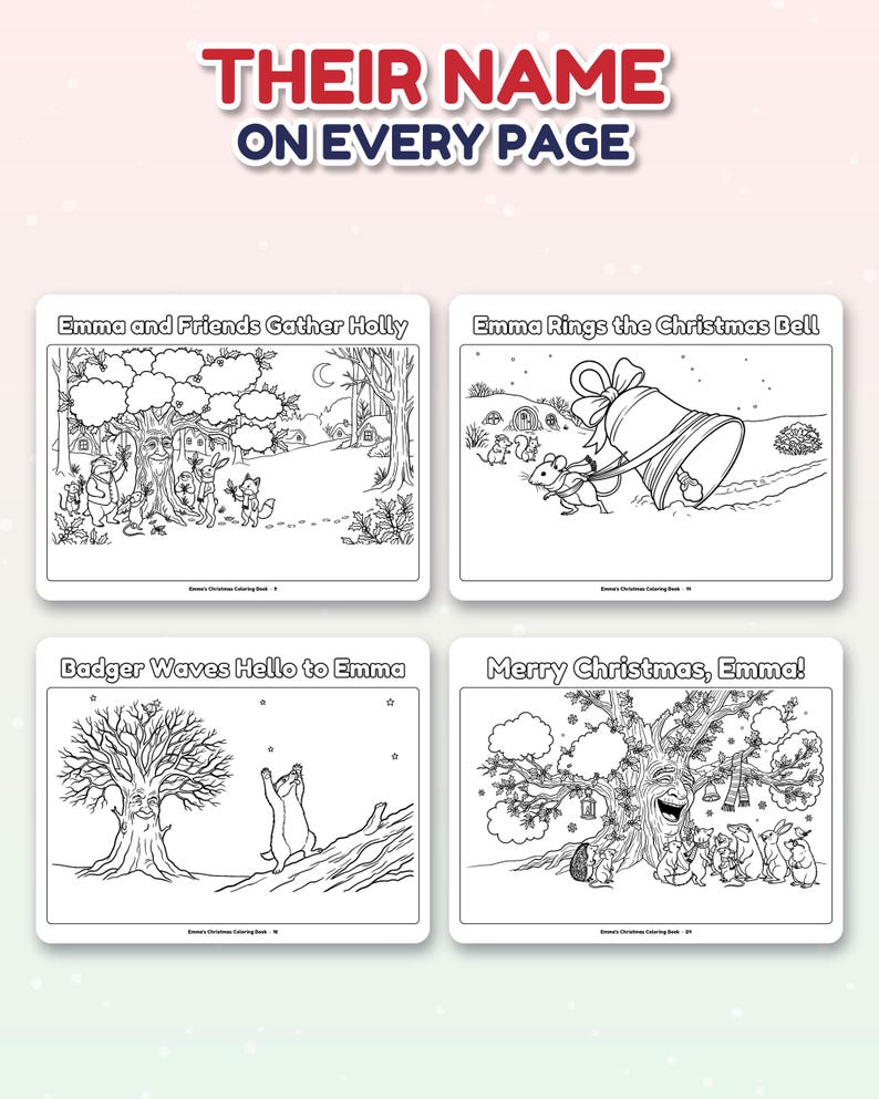 Libro para colorear navideño personalizado con el nombre del niño, páginas para colorear con nombre personalizado, regalo de Navidad para niños, detalle para el calcetín navideño, caja de Nochebuena imagen 3
