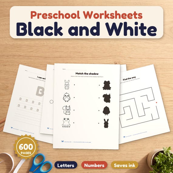 Preschool Worksheets Bundle — 600 Pages, Black & White