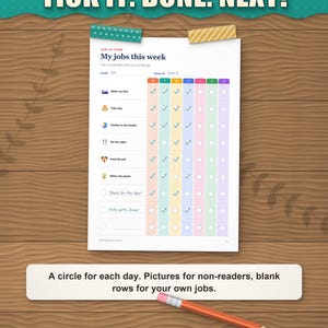 Weekly chore chart with pictures ticked off as an example