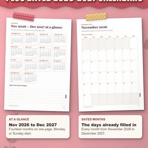 Dated calendar: November 2026 to December 2027 on one page, and a dated month page