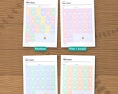 The 20-star chart in 4 colours: rainbow, pink and purple, blue and teal, green and orange