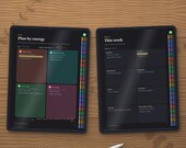 Plan by energy daily page and weekly page on two tablets, filled in with a stylus