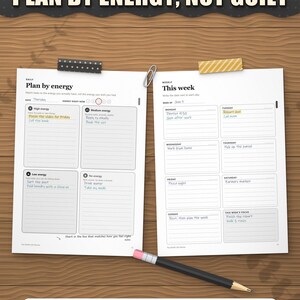 Plan by energy daily page and weekly page filled in by hand