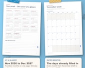 Dated calendar: November 2026 to December 2027 on one page, and a dated month page