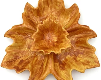 Vintage Blatt Chip & Dip Holland Mould orange Keramik Tablett Herbst Dekor MCM