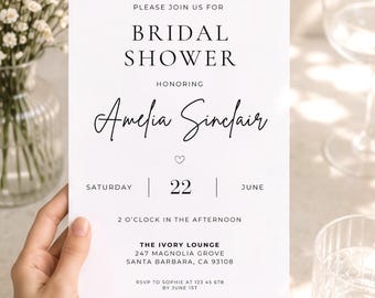 Minimal Bridal Shower Invitation | Editable Canva Template | Modern Wedding Invite