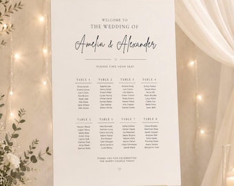 Elegant Wedding Seating Chart Template | Modern Reception Signage (Canva)