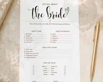 Bridal Shower Quiz Template | Editable Canva Printable | Minimal Wedding Shower Game