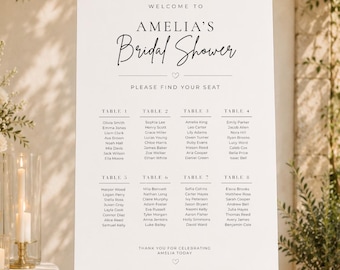 Plano de asientos para despedida de soltera / Plantilla editable de Canva / Letrero minimalista para bodas