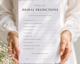 Plantilla de predicciones para la novia / Imprimible editable en Canva / Juego minimalista para despedida de soltera