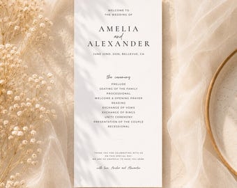 Editable Wedding Program Template | Minimal Ceremony Schedule | Neutral Wedding Timeline | Printable Order of Service