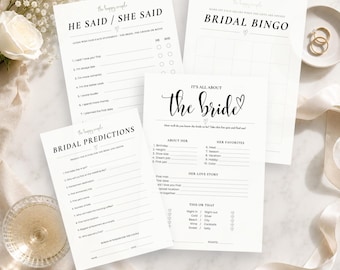 Bridal Shower Games Bundle | Editable Canva Printables | Minimal Wedding Shower Templates | Instant Download