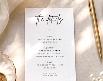 Bridal Shower Details Card Template | Editable Canva Insert Card | Minimal Wedding Hosting Information