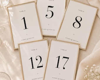 Números de mesa para bodas / Letreros elegantes para la recepción / Plantilla editable de Canva