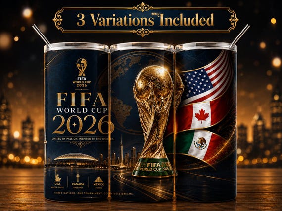 FIFA World Cup 2026, Tumbler Wrap PNG, 20oz Skinny Tumbler Sublimation Design, Soccer Cup Wrap, USA Canada Mexico, Digital Download