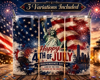 Patriotic 4th of July Tumbler Wrap, USA Independence Day 20oz Skinny Tumbler Design, American Flag Fireworks PNG, Digital Download