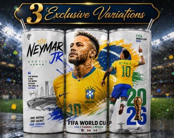 Kubek Neymar Jr. PNG, projekt piłkarski Mistrzostw Świata FIFA 2026, 20-uncjowa cienka folia do kubka z motywem Brazylii, sublimacja cyfrowa do pobrania
