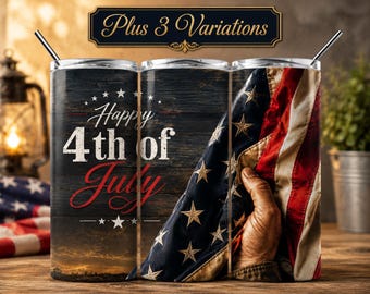 Happy 4th of July Tumbler Wrap PNG, Patriotic 20oz Skinny Tumbler Design, USA Flag Sublimation Wrap, Independence Day PNG