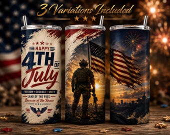 Military Soldier 4th of July Tumbler Wrap, Patriotic USA Design, 250th Anniversary America 2026, 1776-2026 Wrap, Freedom Courage Unity PNG
