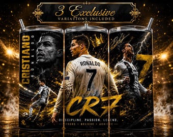 Cristiano Ronaldo 20oz Skinny Tumbler Wrap PNG, CR7 Digital Design dla fanów sportu
