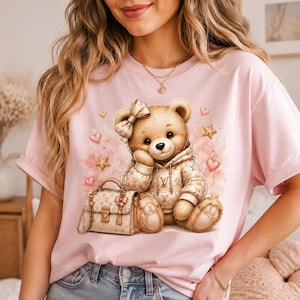 Luxe Teddy Bear PNG, Trendy Urban Streetwear Graphic Design with Monogram