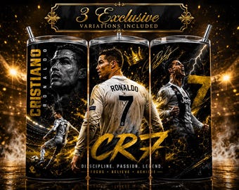 Cristiano Ronaldo 20oz Skinny Tumbler Wrap PNG, CR7 Soccer Sublimation Design, Football Fan Gift, Sports Tumbler Bundle Mockup