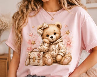 Luxury Teddy Bear PNG, Trendy Luxury Streetwear Fashion Design, gift, Designer Monogram, Urban Graffiti