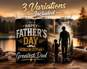 Father’s Day Tumbler Wrap 20oz, Father & Son Sunset Scene, Rustic Outdoor Design, Photorealistic Lakeside, Digital Download