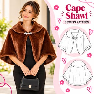 Elegant Faux Fur Cape Shawl Sewing Pattern, Wide Collar Capelet (Digital Download)