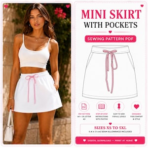 Mönster för minikjol med fickor, inbyggda shorts, sommarmodell (PDF-nedladdning)