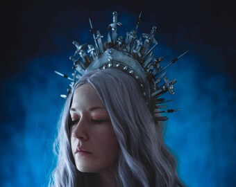 GoT Iron Throne crown, Silver spikes halo, Cosplay headpiece,  Fantasy Bridal Headpiece, enchanted crown