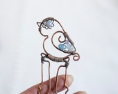 Wire wrapped bird hair pin or comb with agate and jasper faceted beads boho, bohemian hair stick