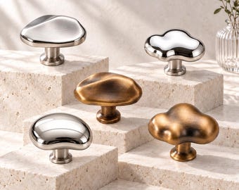 Pomelli per mobili a forma di ciottolo e nuvola, ferramenta per cassetti a foro singolo, maniglie per comò e armadi in argento o bronzo.
