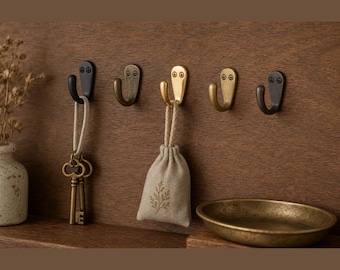 Vintage Wall Hardware Accent, Antique Bronze or Black Decorative Hook, Petite Brass Key Hanger
