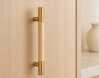 Maniglia per mobile in frassino bianco, maniglia per cassetto in ottone o pomello a foro singolo, accessori per armadi e cucine.