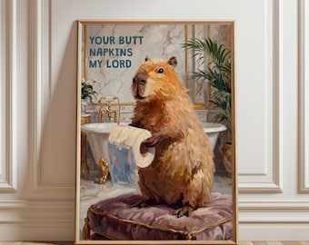 Funny Capybara Bathroom Wall Art Print, Capybara Toilet Paper Poster, Funny Bathroom Decor, Animal Bathroom Sign, Digital Download