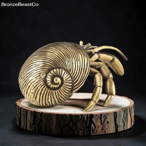 Hermit Crab Figurine, Brass Tea Pet, Vintage Brass Crab Statue, Miniature Hermit Crab, Antique Desk Decor, Sea Animal Ornament