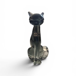 V. Nason Murano konstglas kattfigur - rökgrå Fumato skulptur 8,5 tum