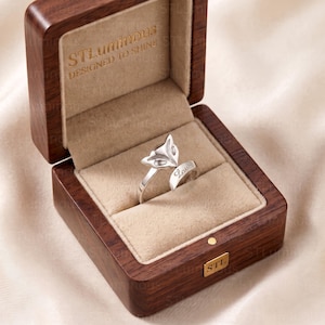 Anillo envolvente de zorro de plata S925 con la palabra "Love" grabada, joyería de animales del bosque.