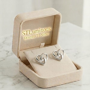 Sterling Silver Double Heart Knot Stud Earrings, Romantic Timeless Jewelry