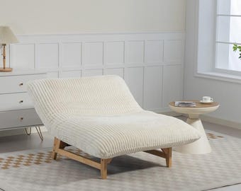 Corduroy Chaise Lounge Chair | Oversized Reading Lounger | Tufted Fabric Daybed Chair